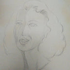 1945 Pair of PinUp Charcoal Pencil Sketches Female Figure Portrait Gold Frame