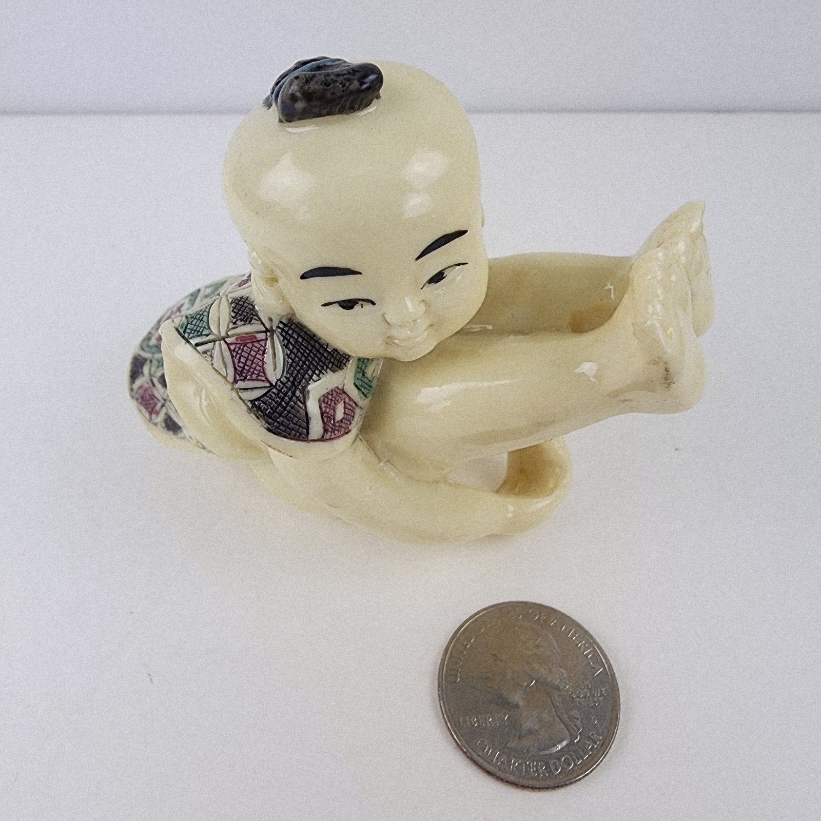 Japanese Boy Fertility Resin Figure Vintage Chinese Hand Carved Details