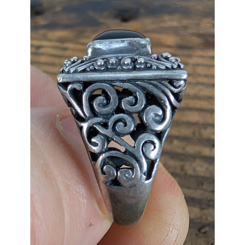 Vintage Bali Black Onyx Sterling Silver 925 Ring Size 7