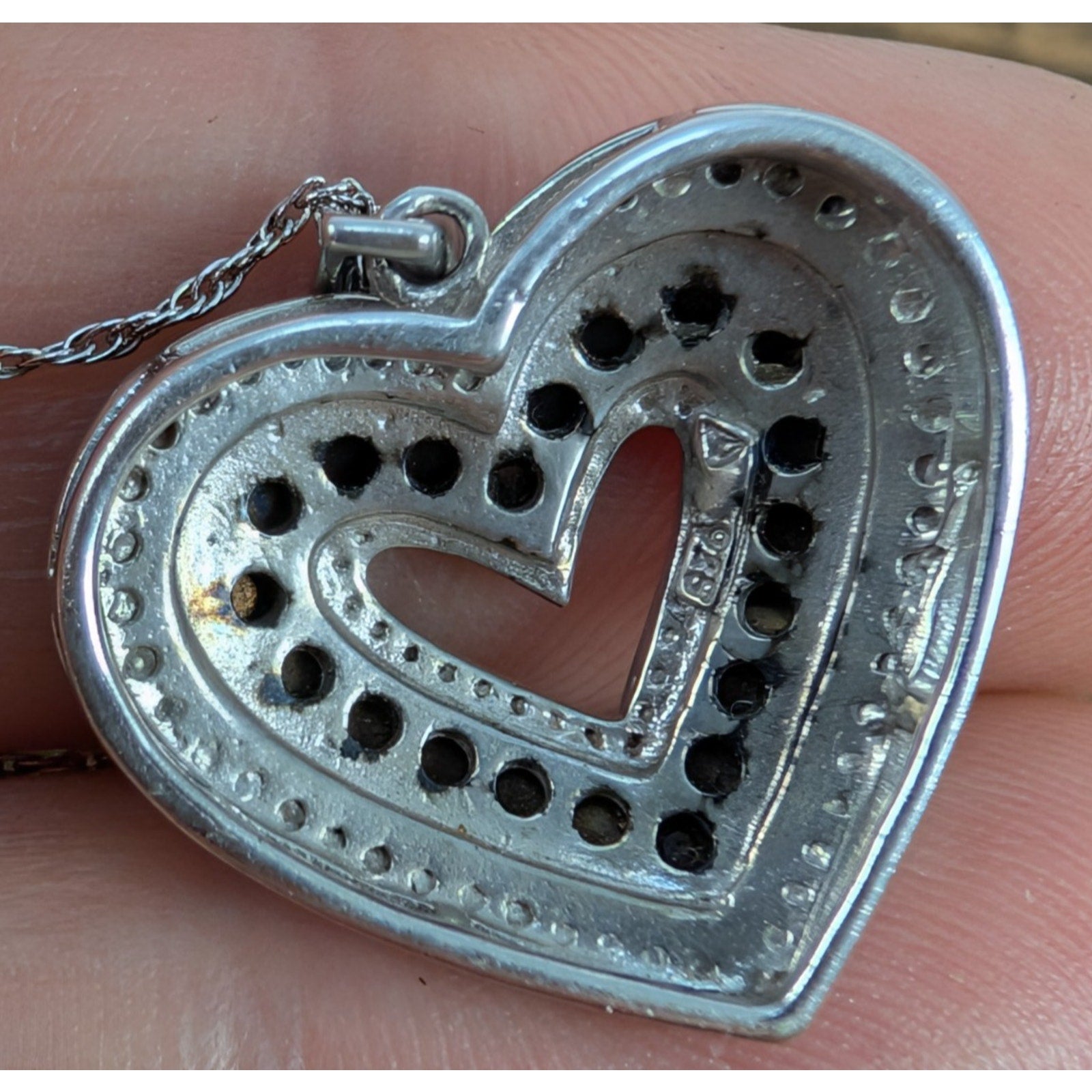 Vintage Blue Diamond Sterling Silver 925 Designer Heart Pendant