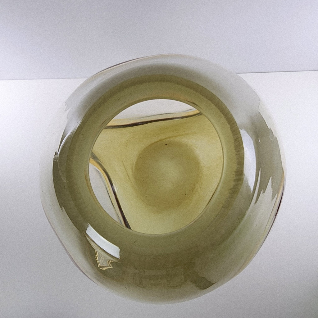 12" Eastern Tan Window Glass Vase Vintage Hand Blown