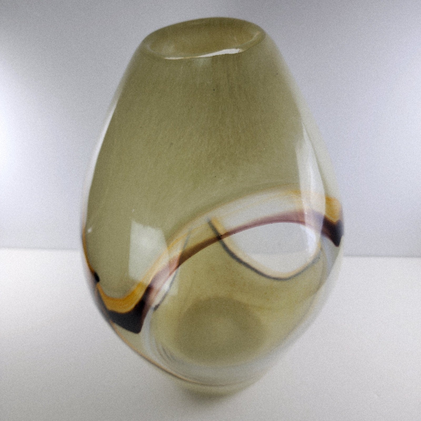 12" Eastern Tan Window Glass Vase Vintage Hand Blown