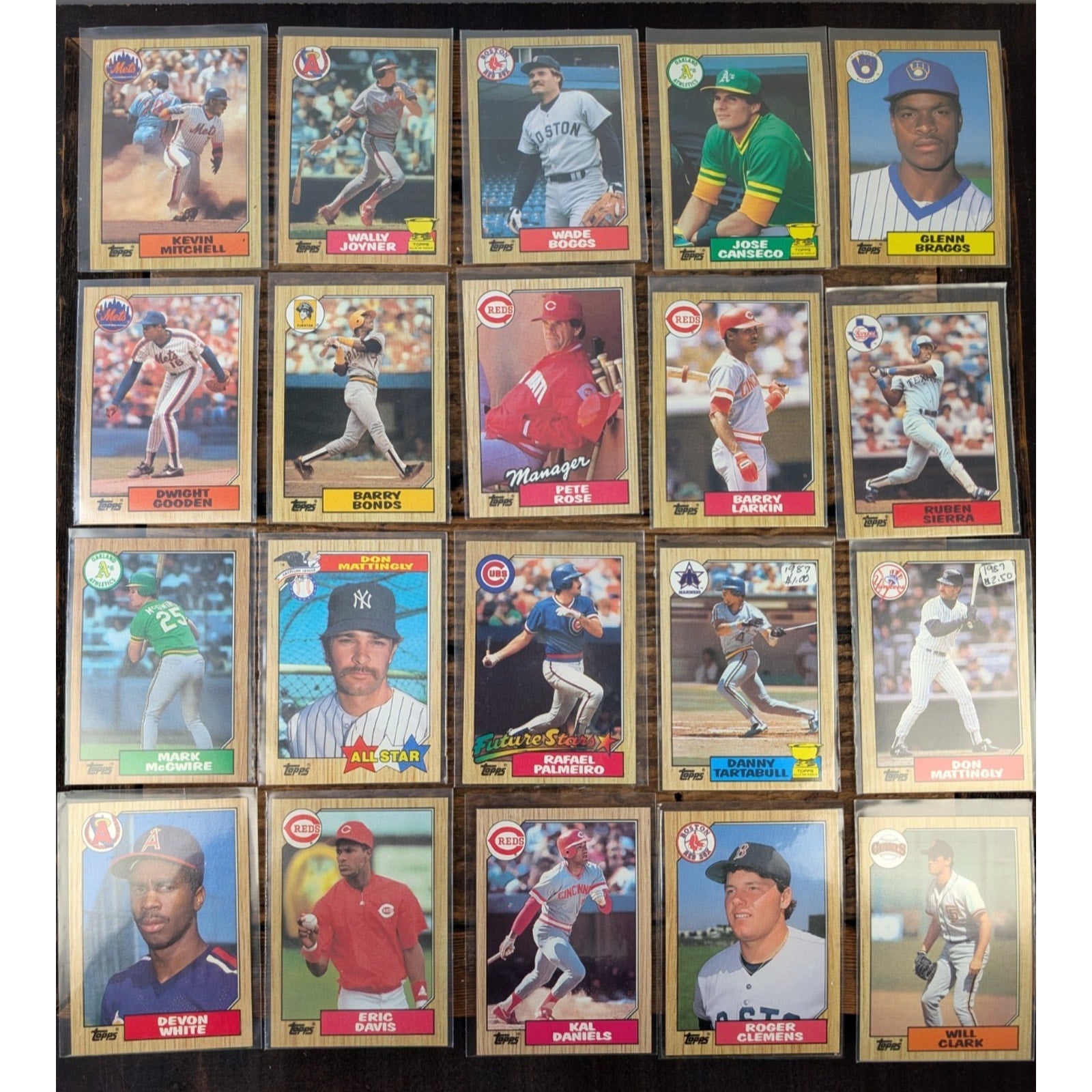 1987 Topps Baseball Woodgrain Border All Stars 20 Card Set NM to M
