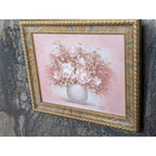 Pink Flowers Still Life Oil Painting Signed Emily Mid Century MCM