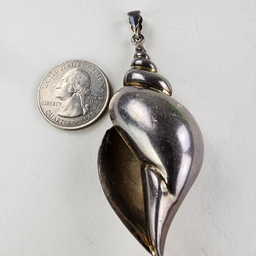 Large Seashell Sterling Silver 925 Pendant Vintage