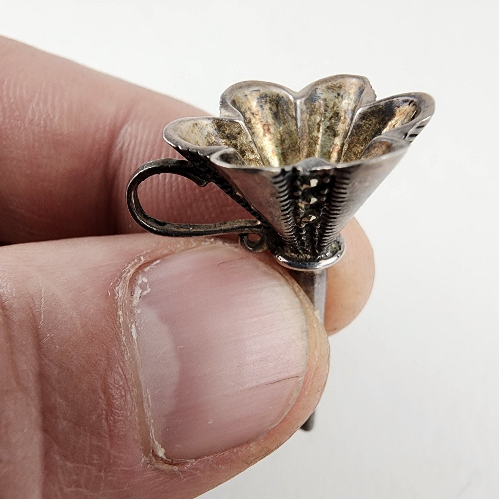 Perfume Bottle Funnel Sterling Silver 925 Marcasite Antique