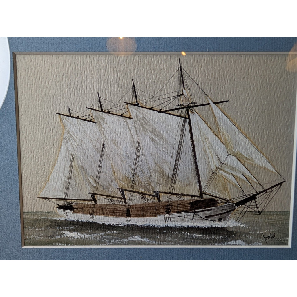 ERNEST TOWLER Sailing Ship Gouache Watercolor Painting - Beautifully Framed