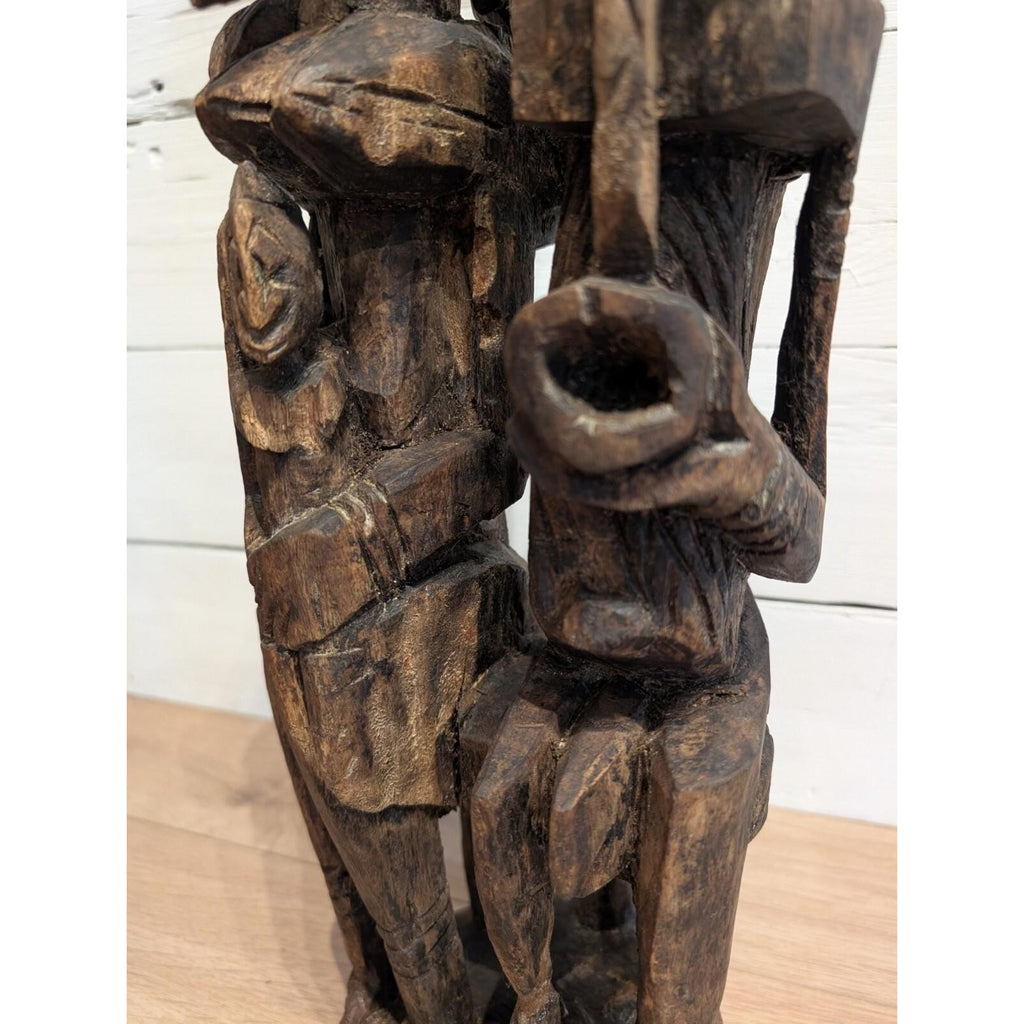 African DOGON Marriage Statue Wood Carved Couple and Children Figure 21"