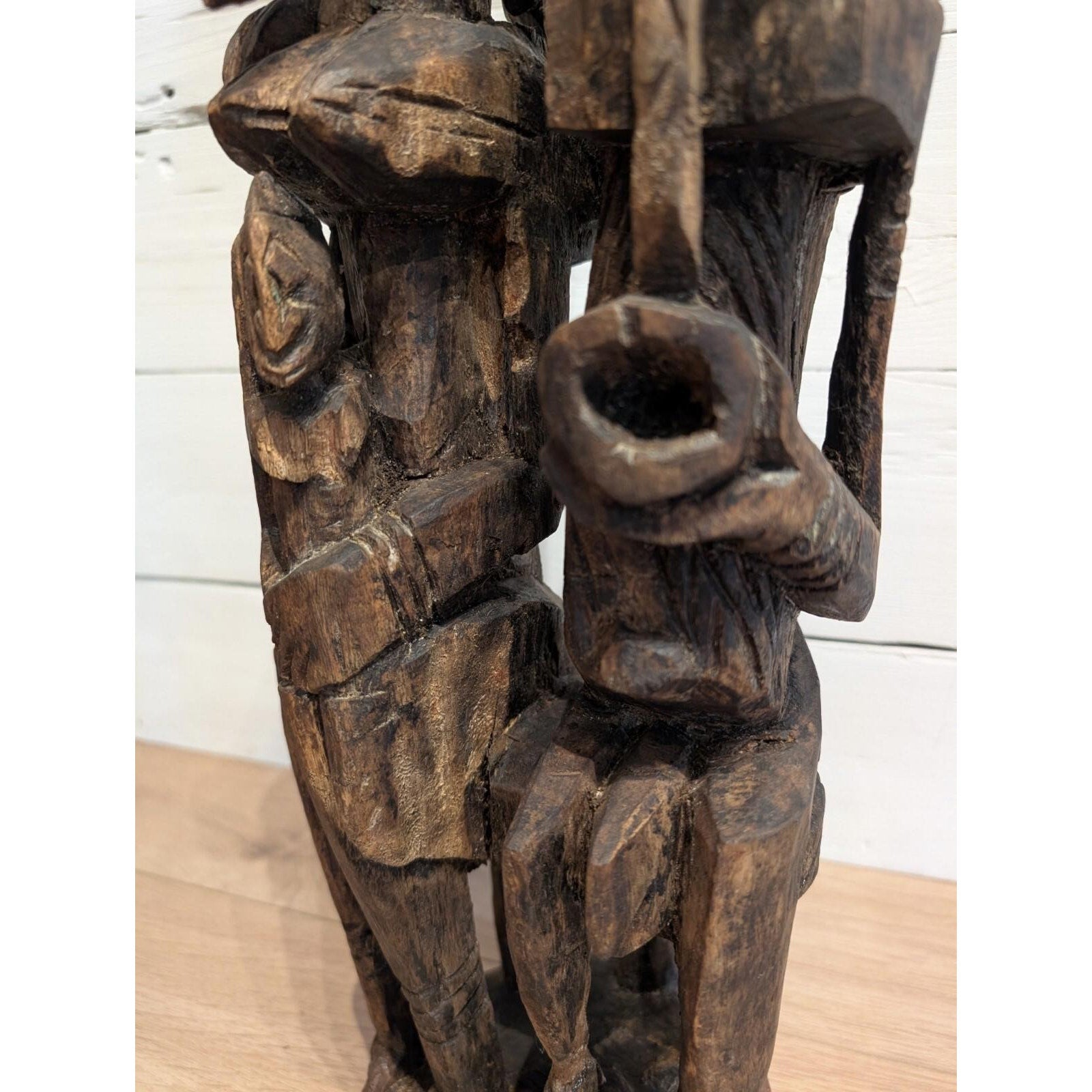 African DOGON Marriage Statue Wood Carved Couple and Children Figure 21"