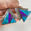 Sunwest Turquoise Inlay Stamped Earrings Sterling Silver 925 Vintage Dangle