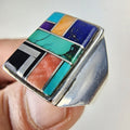 Touch of Santa Fe Inlay Ring Size 9 1/2 Turquoise Onyx Lapis Sterling Silver 925