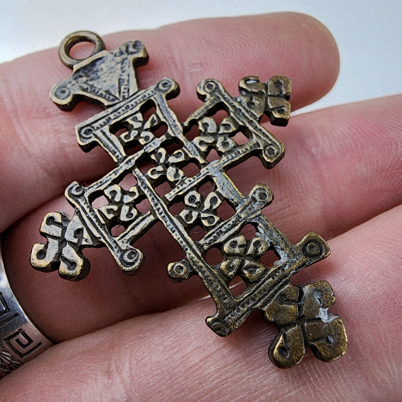 2" Traditional Ethiopian Brass Coptic Cross Hand Carved Crucifix