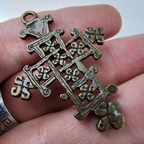 2" Traditional Ethiopian Brass Coptic Cross Hand Carved Crucifix