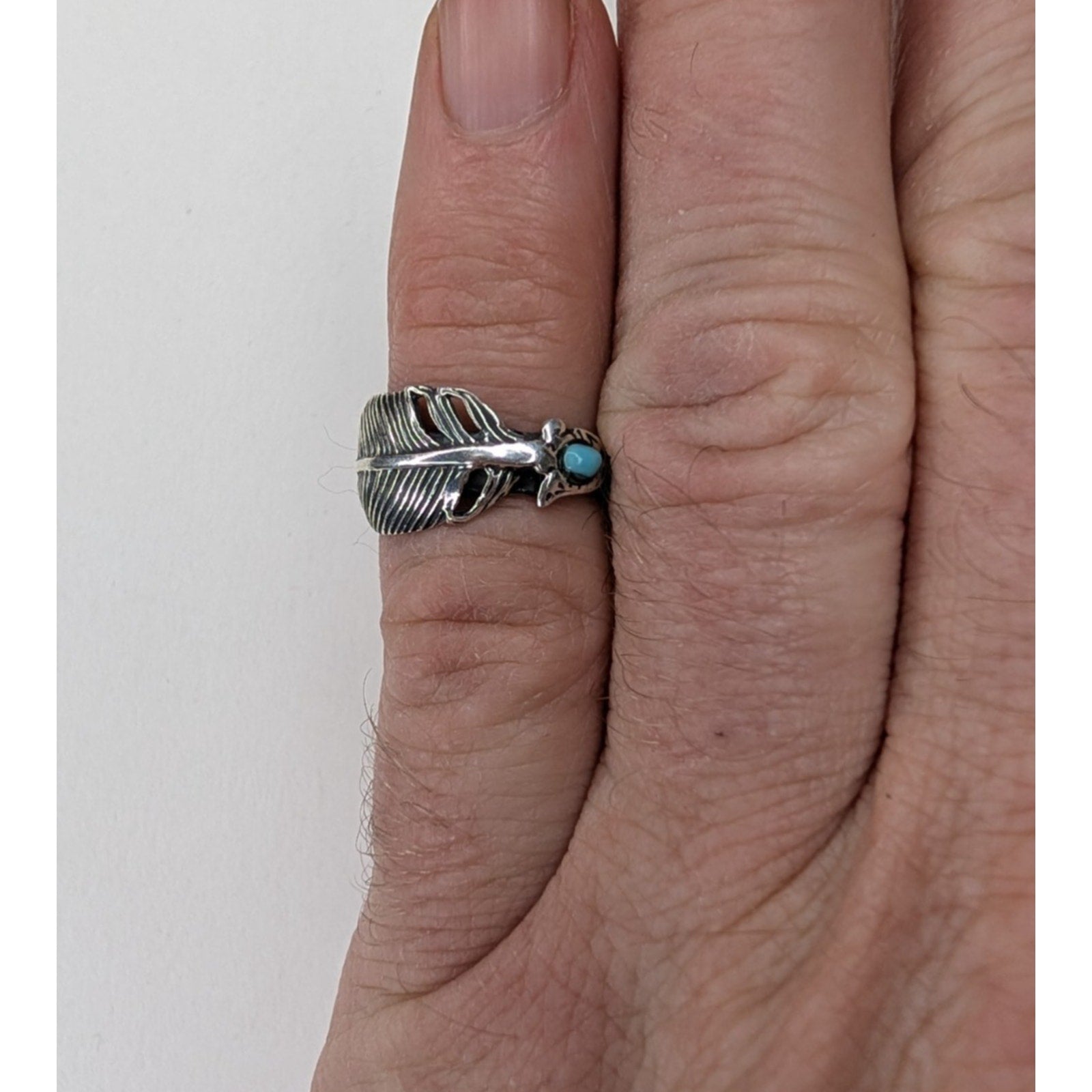 Turquoise Feather Sterling SIlver 925 Ring Size 5 1/2 Southwestern