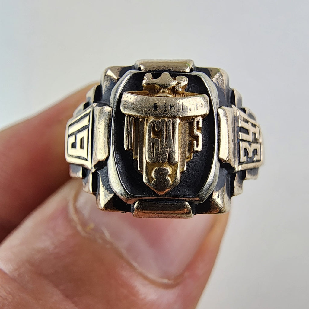 10K Yellow Gold & Sterling Silver 925 Monogrammed 1934 Class Ring Size 9 1/4