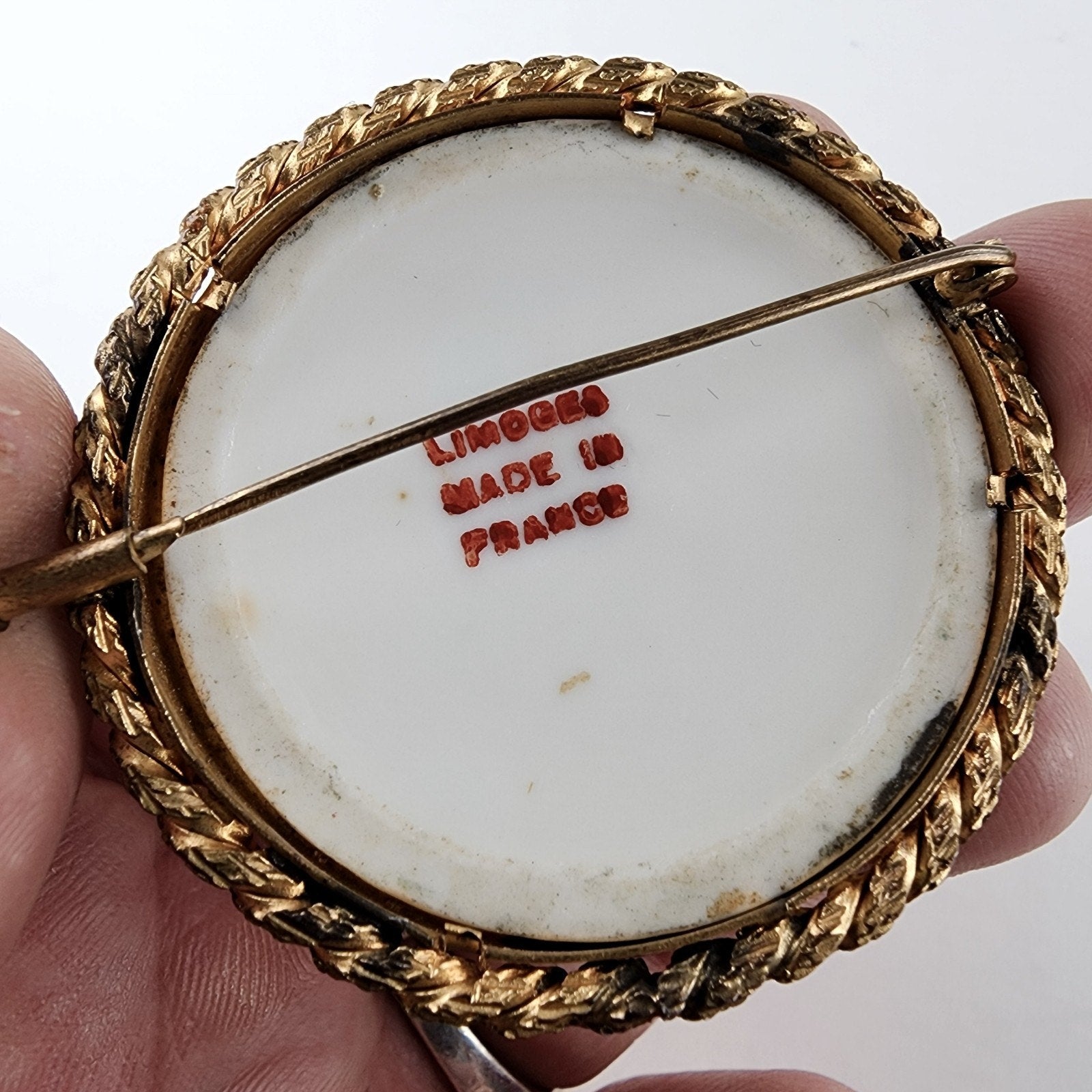 Limoges France Hand Painted Porcelain Miniature Brooch Antique