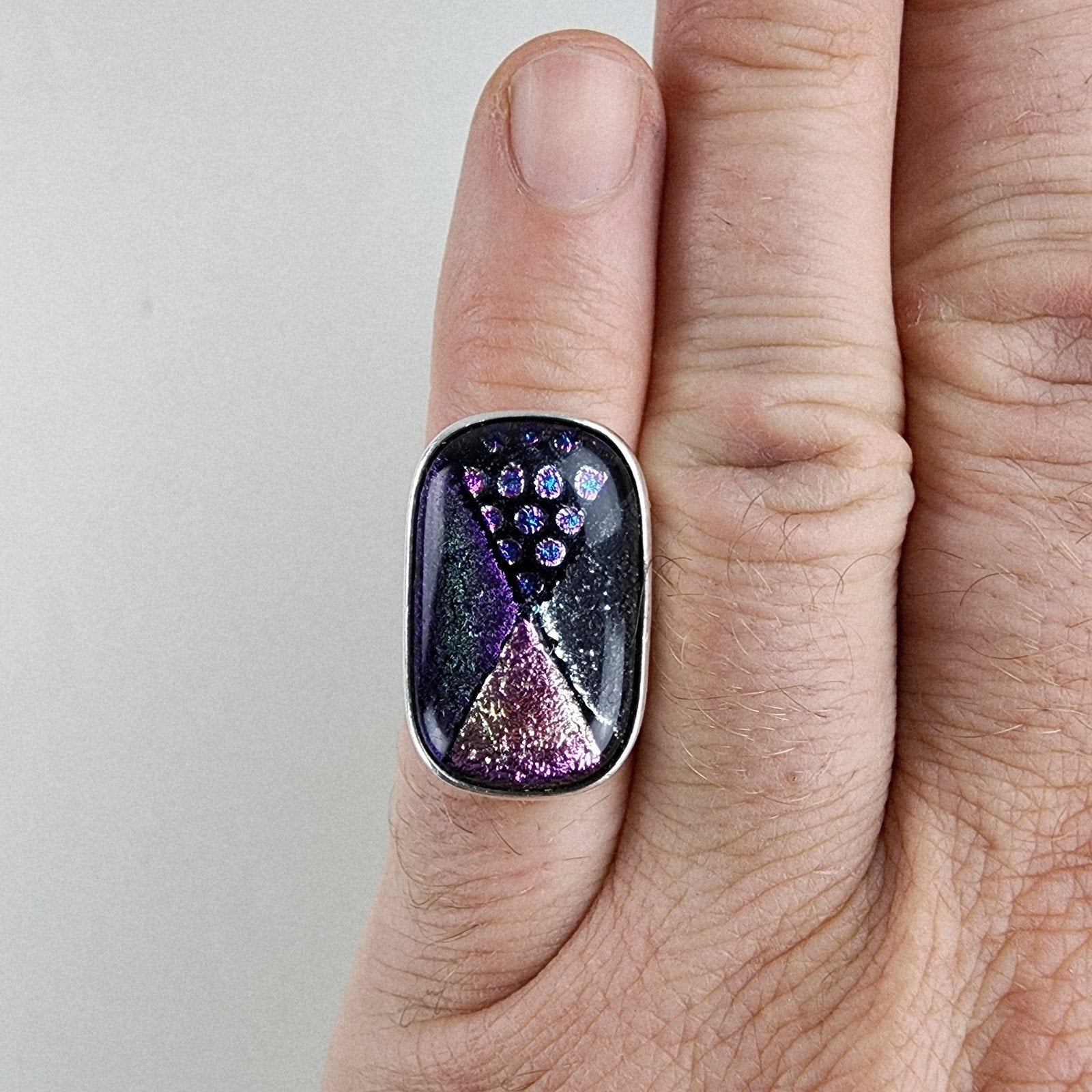Dichroic Glass Cabochon Mexico Ring Size 7 Sterling Silver 925 Vintage
