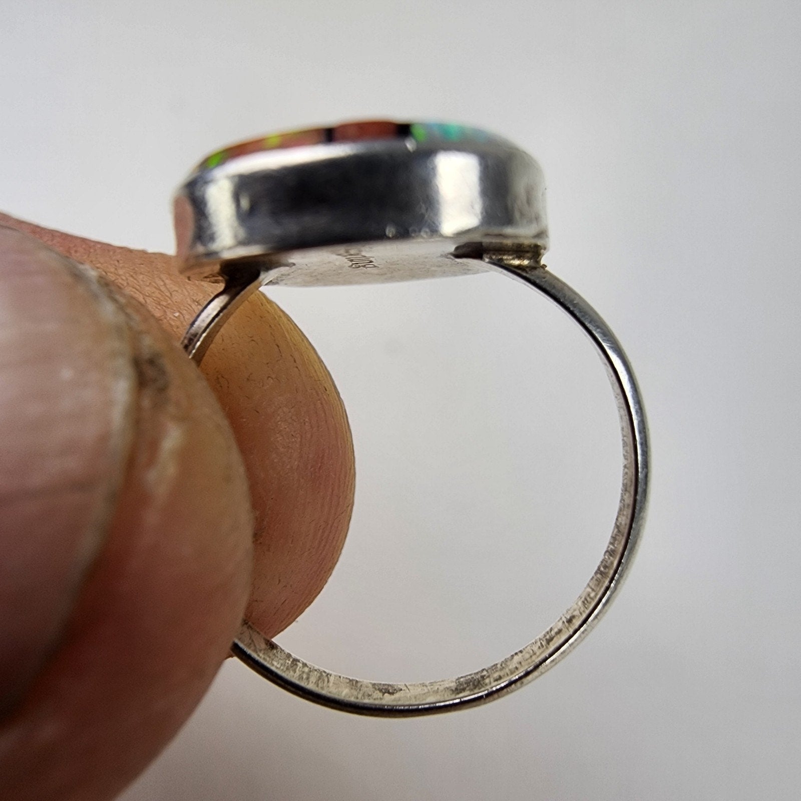 Opal Inlay Southwestern Ring Size 5 Sterling Silver 925 Black Onyx Vintage
