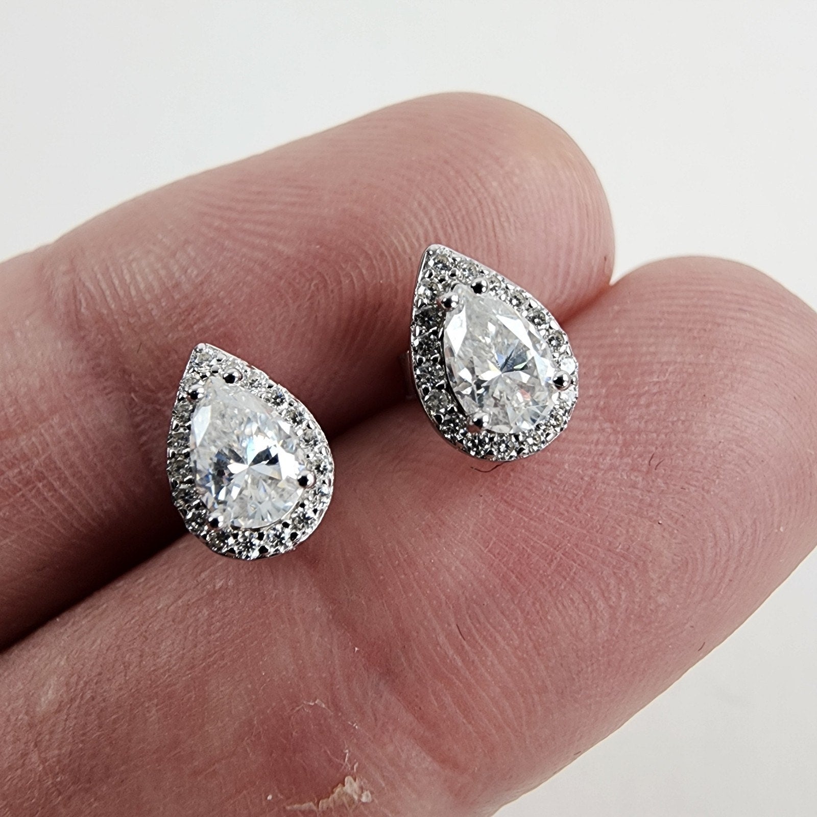 1ctw Moissanite Halo Tear Drop Stud Earrings Sterling Silver 925 New