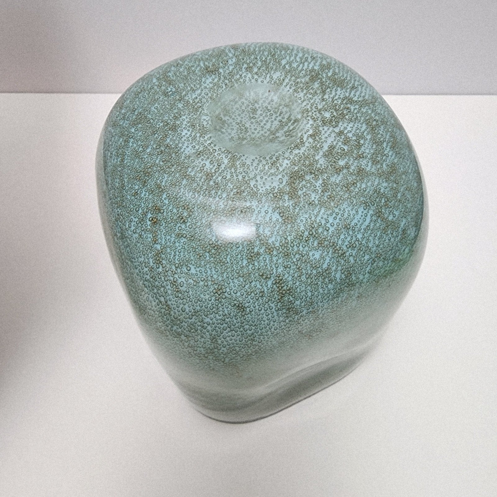 Seafoam Green Bubble Trap Art Glass Vase Hand Blown Square Vessel