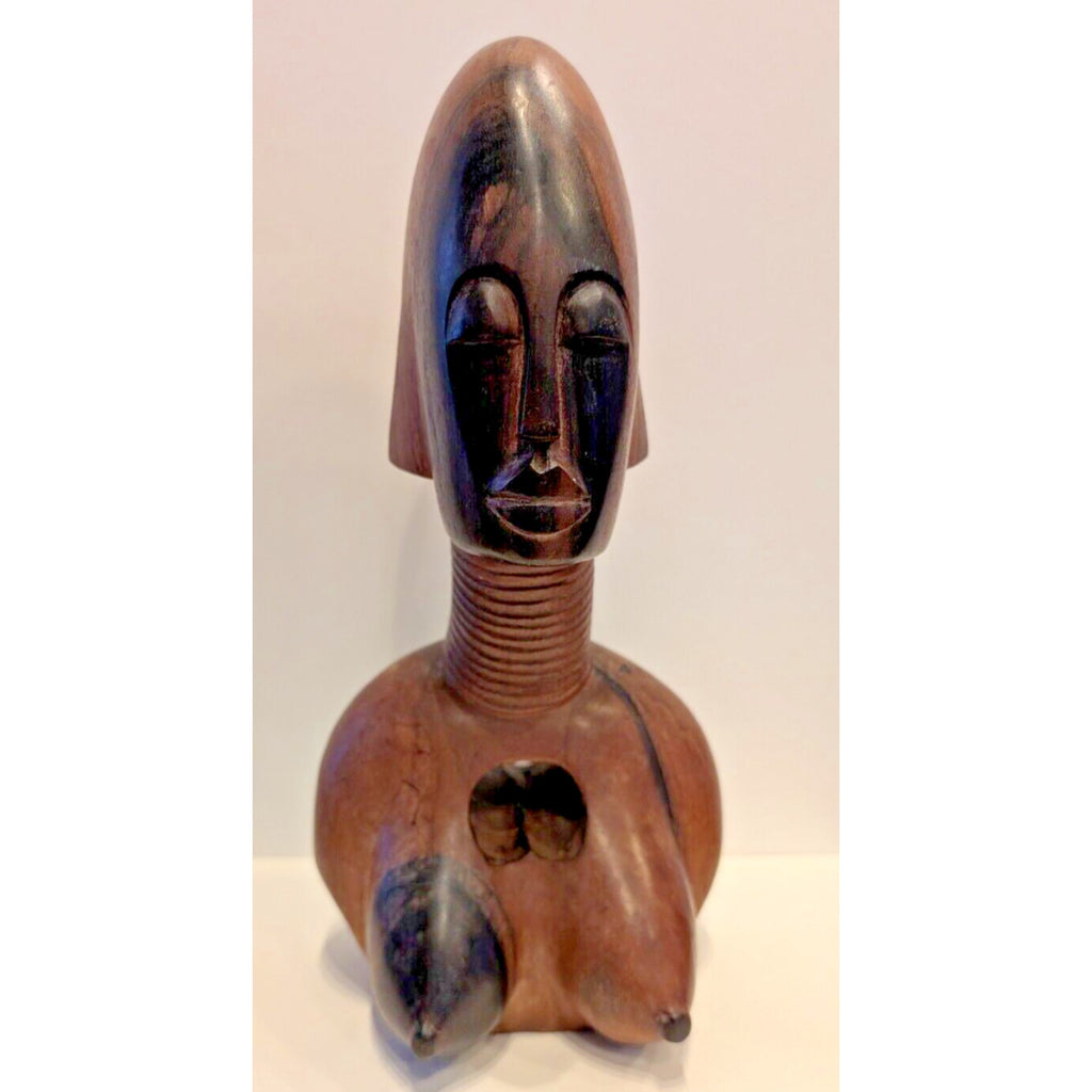 Midcentury African Carved Wood Nude Female Statue - 12" MCM Excellent Condition