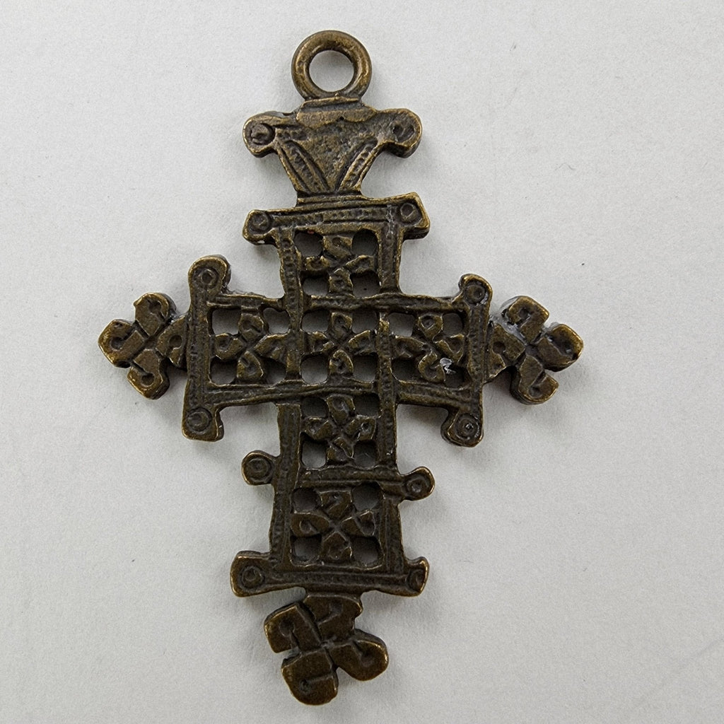 2" Traditional Ethiopian Brass Coptic Cross Hand Carved Crucifix