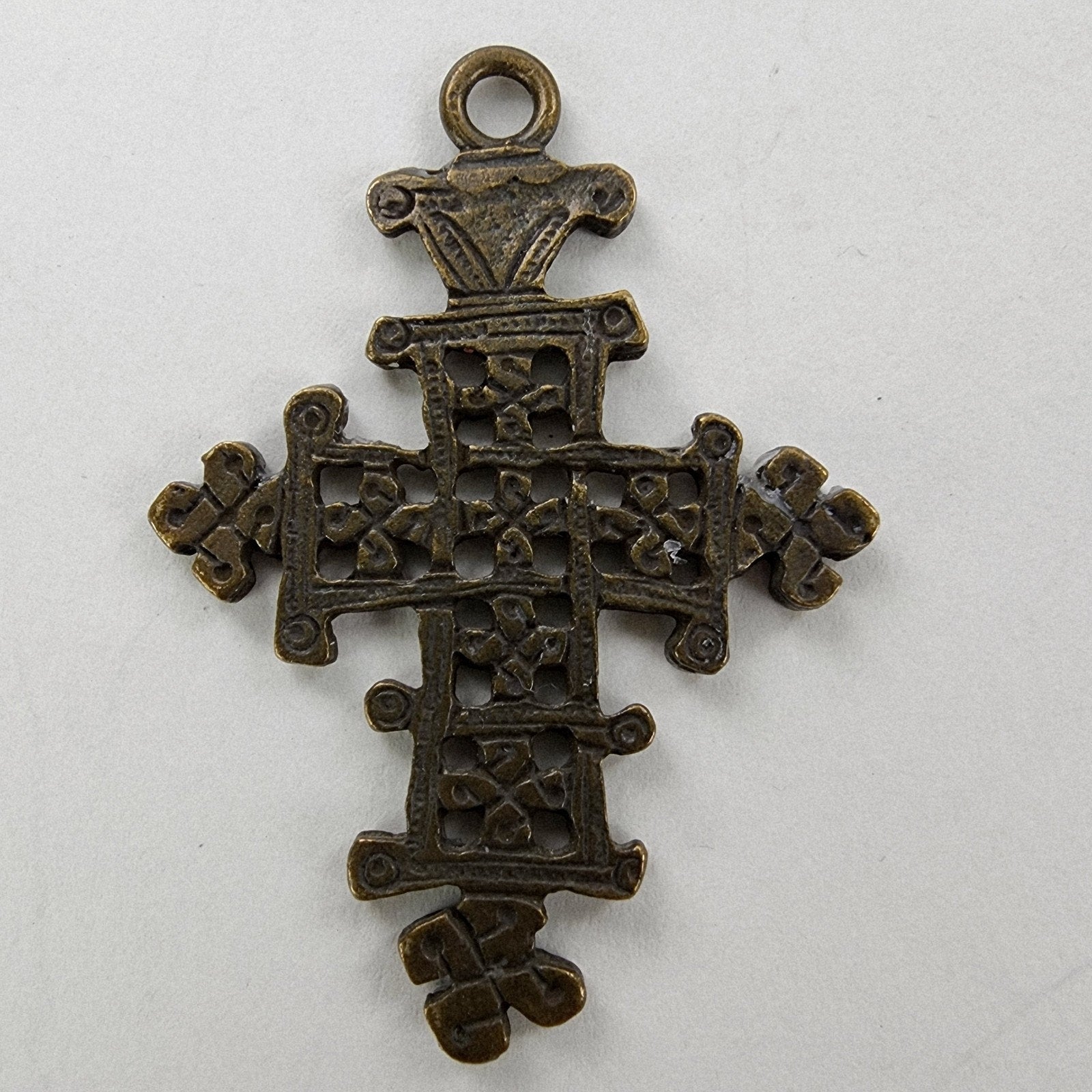 2" Traditional Ethiopian Brass Coptic Cross Hand Carved Crucifix