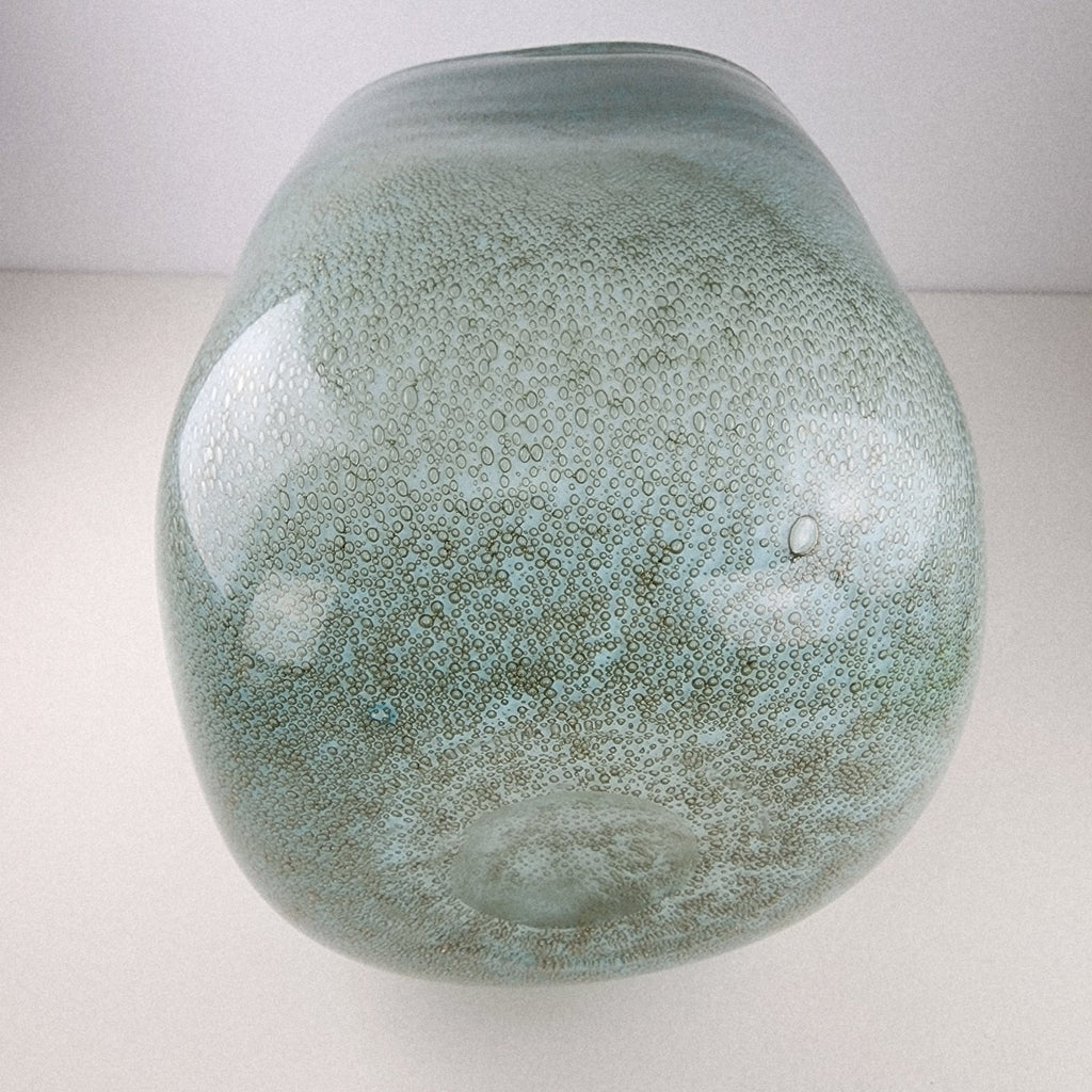Seafoam Green Bubble Trap Art Glass Vase Hand Blown Square Vessel