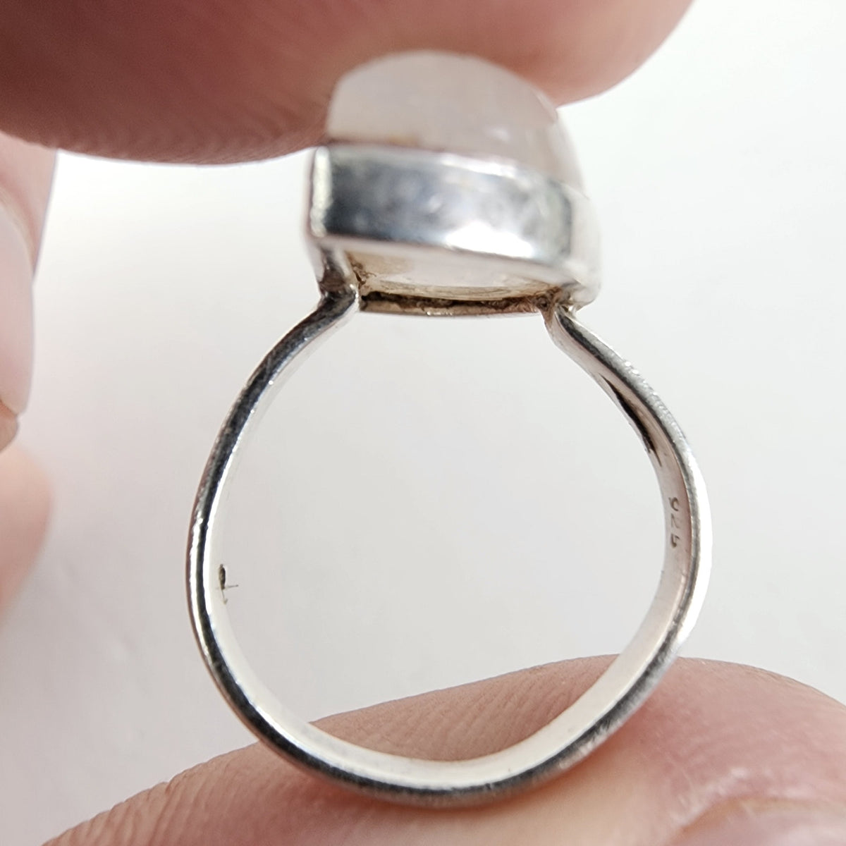 Vintage Rainbow Moonstone Half Moon Ring Size 6 1/2 in Sterling Silver 925