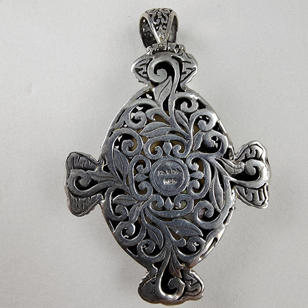 Sarda Mother of Pearl Elephant Designer Pendant Sterling Silver 925 Vintage Bali