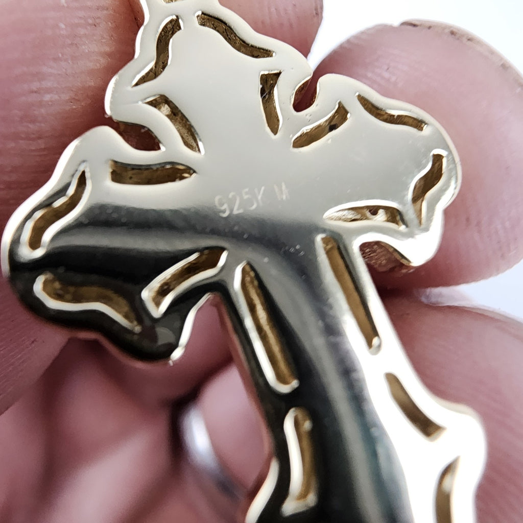 Baguette Moissanite 18K Yellow Gold & Sterling Silver 925 Cross Pendant Iced Out