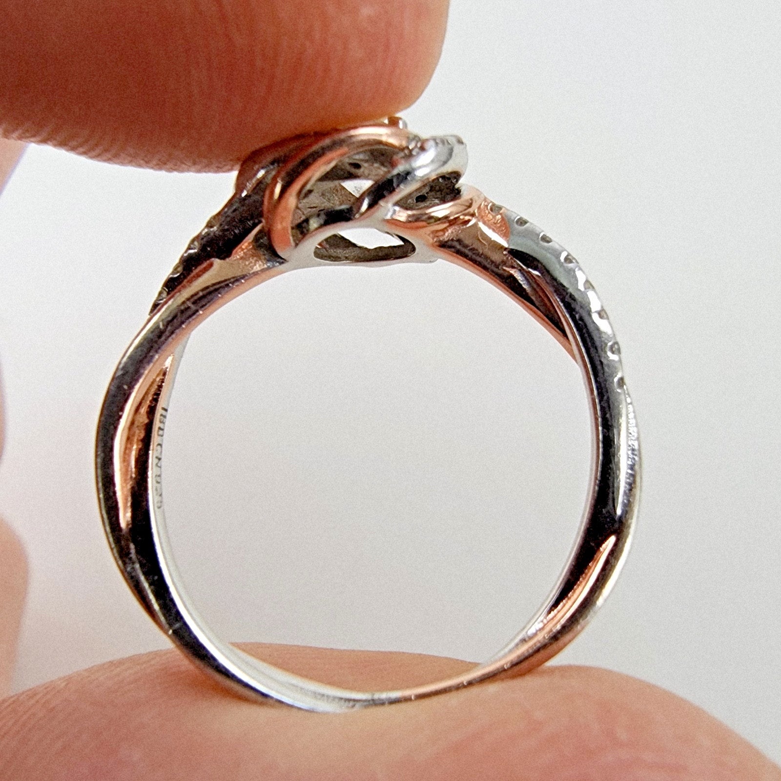 Rose Gold Plated Knotted Halo Ring Size 9 Sterling Silver 925 Vintage