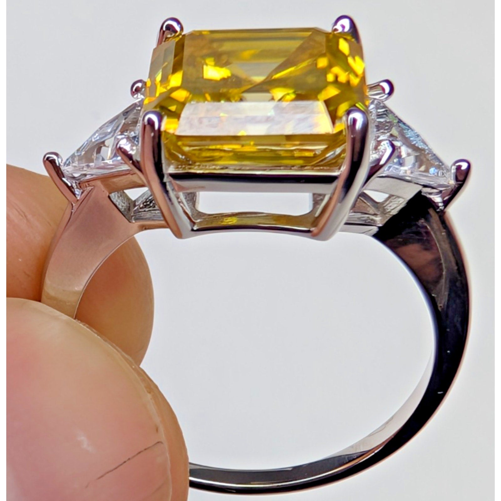 5ct Yellow Moissanite Sterling Silver 925 Cocktail Ring Size 8 Asscher Cut
