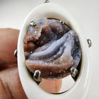 Modernist Jadeite Banded Halo Druzy Ring Size 11 1/2 Sterling Silver 925 Vintage