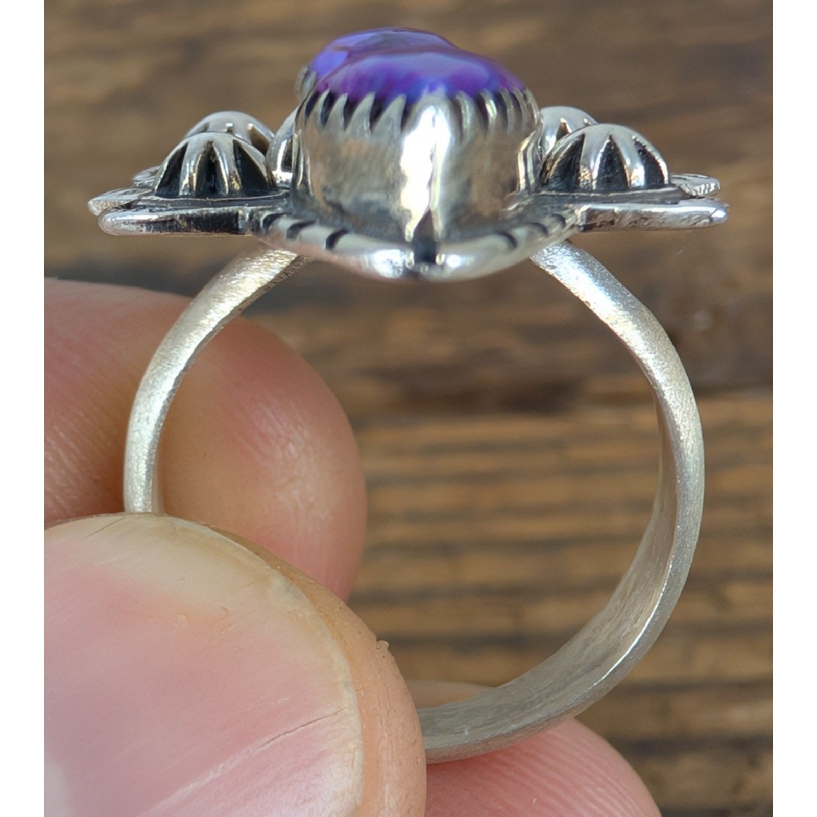 Purple Mohave Turquoise Stamped Sterling Silver 925 Adjustable Ring Size 6 to 11