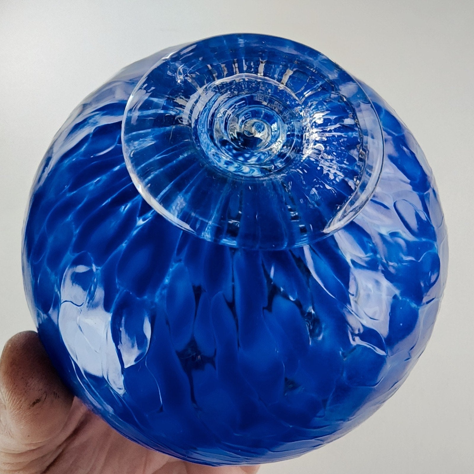 5" Hand Blown Blue Glass Float Cobalt Color with Stand