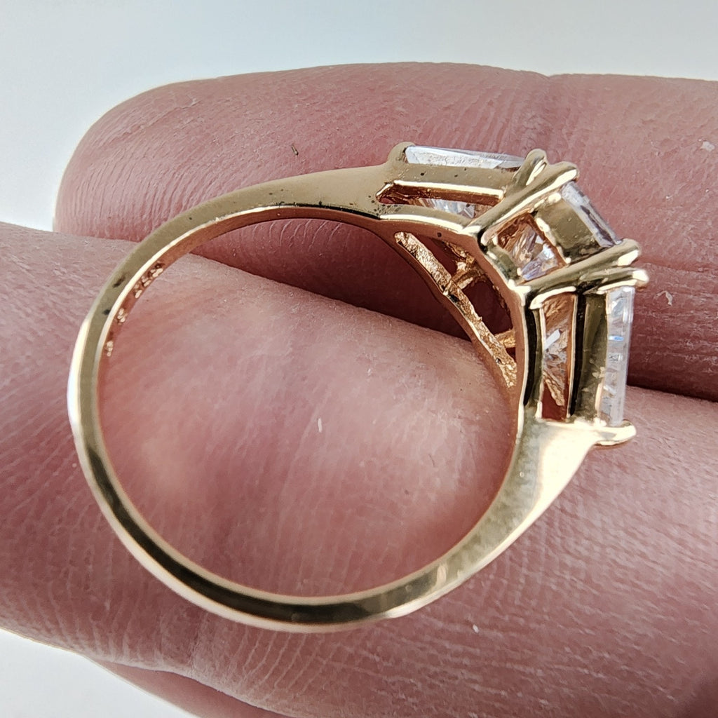 Gold Plated Triple CZ Stone Ring Size 6 Sterling Silver 925 Vintage