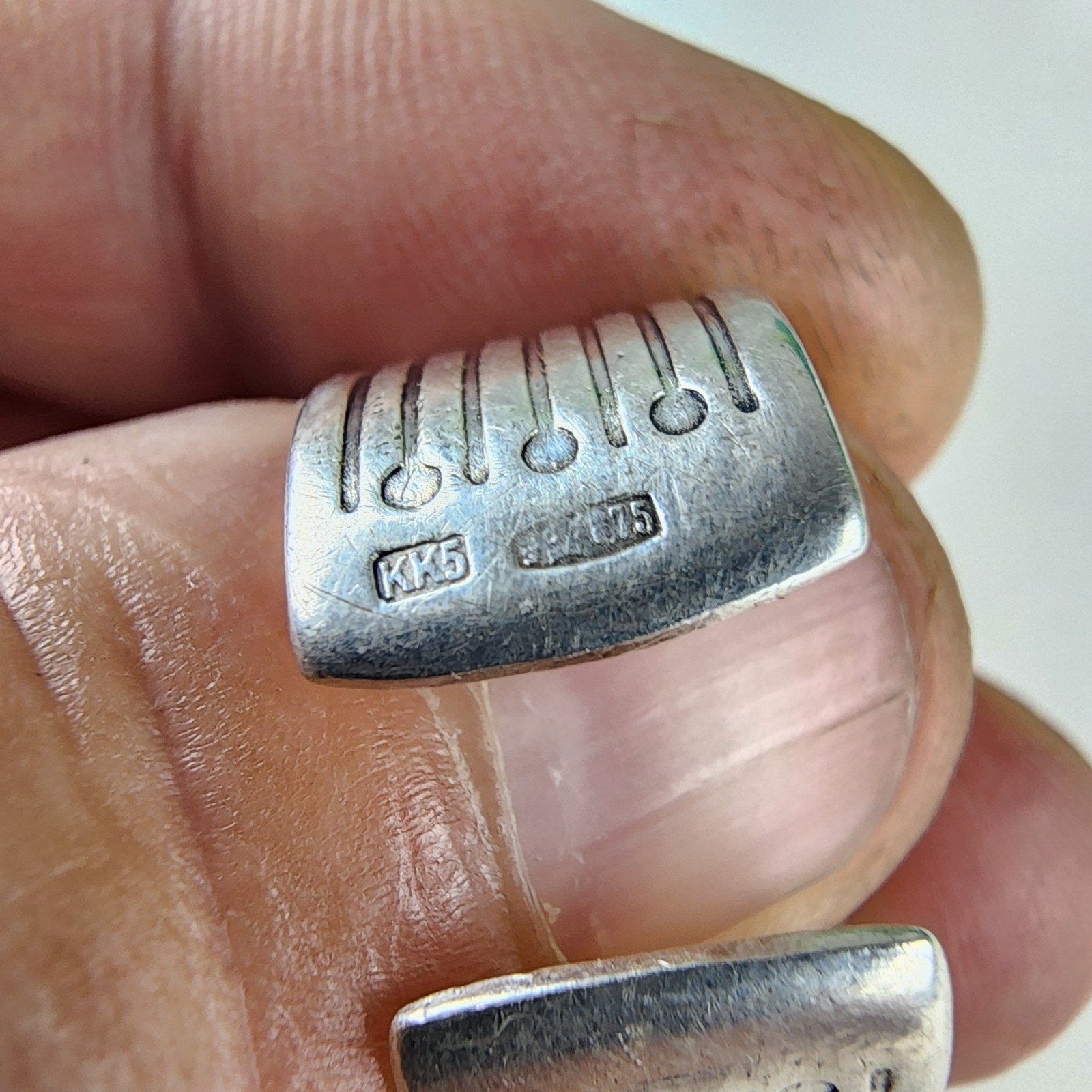 Dichroic Modernist Russian Ring Adjustable Size 8 1/2 Sterling Silver 875