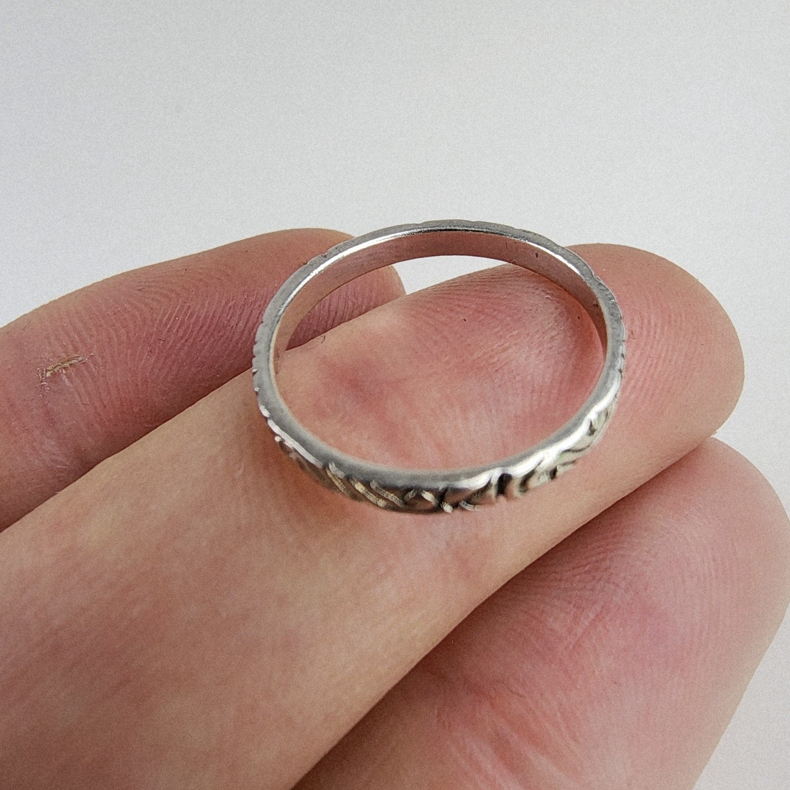 Textured Patterned Band Ring Size 7 1/2 Sterling Silver 925 Vintage
