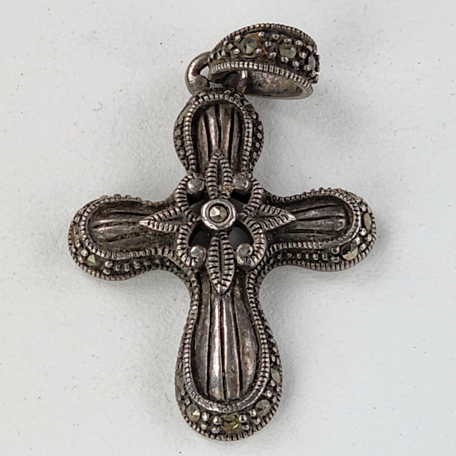 Marcasite Cross Pendant Sterling Silver 925 Vintage