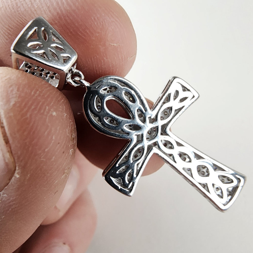 Iced Out Moissanite Ankh Pendant Sterling Silver 925 New