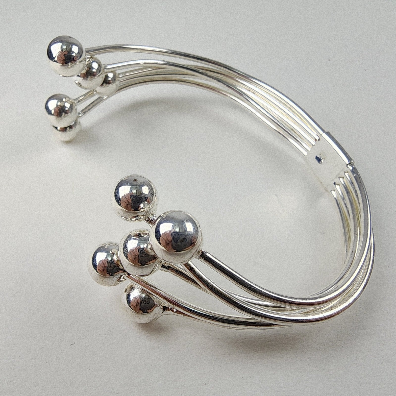 Modernist Multi Strand Ball Sterling Silver 925 Bracelet Vintage Bead