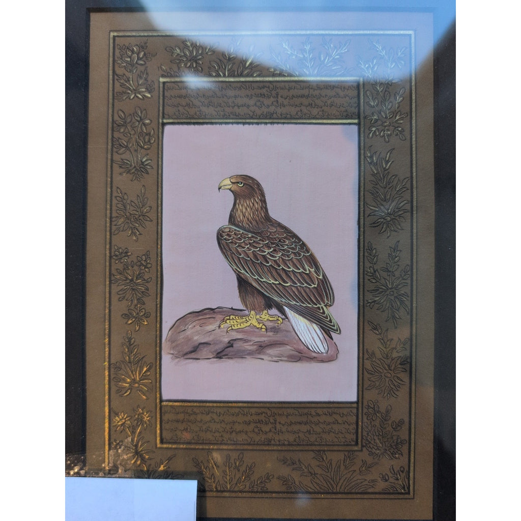 Falcon Miniature Painting on Indian Manuscript Page Framed Hawk