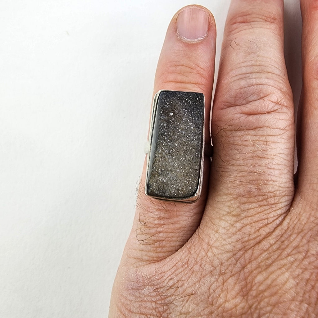 Natural Brown Quartz Druzy Ring Size 7 Sterling Silver 925 Vintage