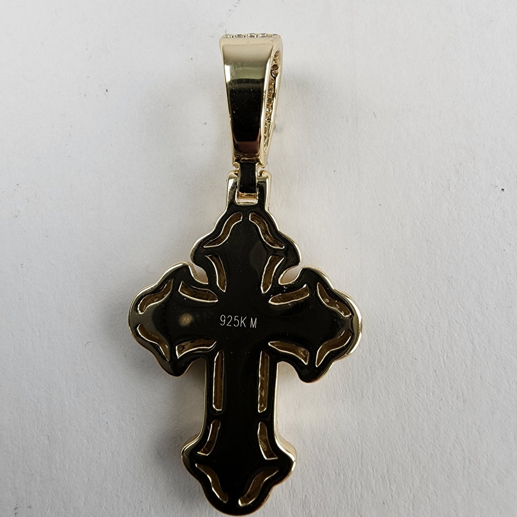 Baguette Moissanite 18K Yellow Gold & Sterling Silver 925 Cross Pendant Iced Out