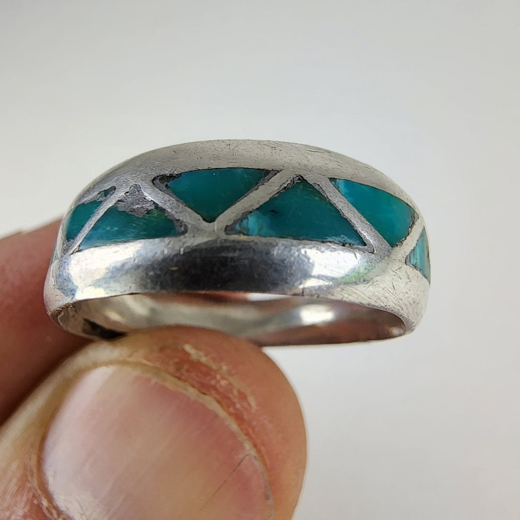 Southwestern Turquoise Inlay Ring Size 8 Sterling Silver 925 Vintage