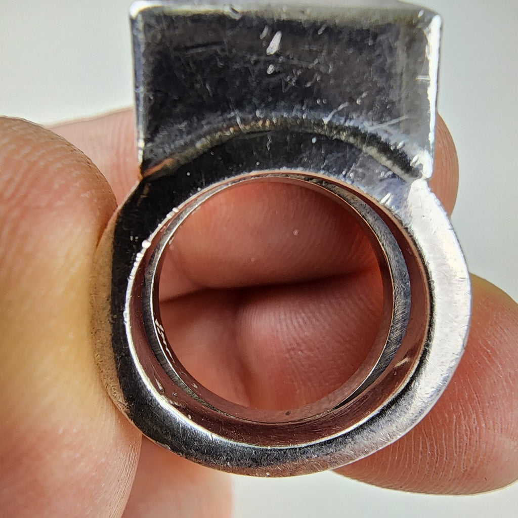 Bold Modernist Abalone Doublet Mexico Ring Size 6 1/4 Sterling Silver 925