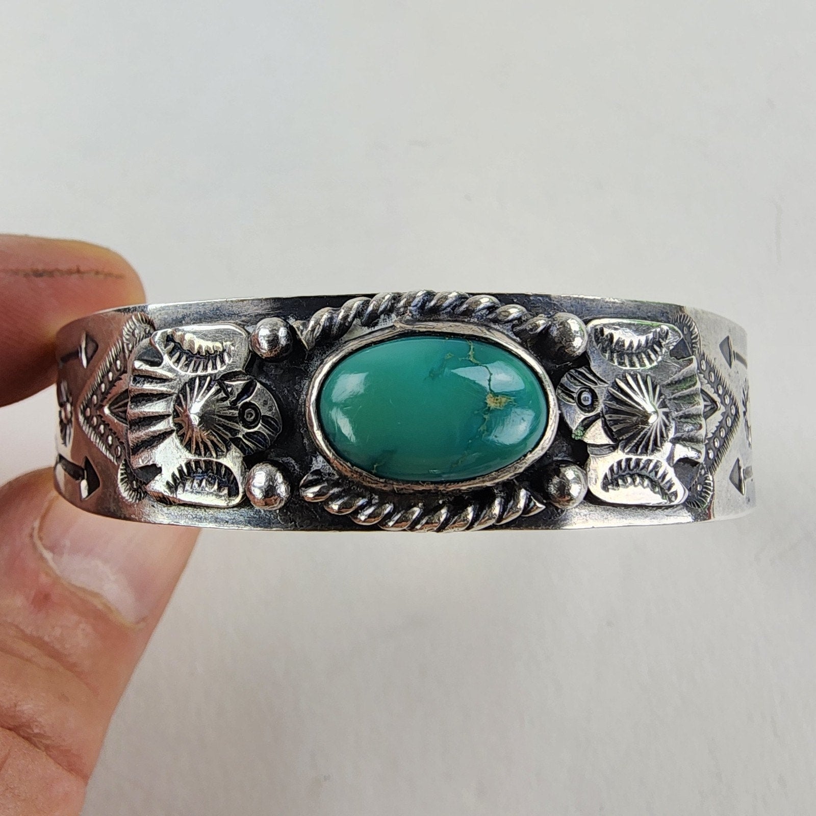6 1/2" Fred Harvey Era Eagle Turquoise Sterling Silver 925 Cuff Bracelet Native