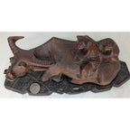 Chinese Water Buffalo Hand Carved Statue w/ Stand Antique Republic Period