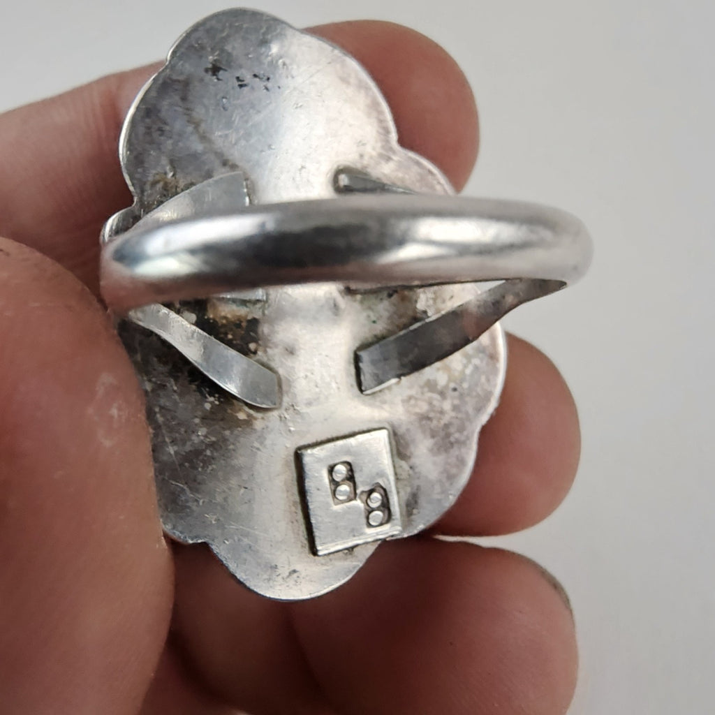 Turquoise Native Statement Ring Size 11 1/2 Sterling Silver 925 Signed BB